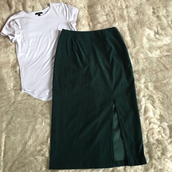 Vintage Dresses & Skirts - Vintage Green Maxi Skirt with Slit 8P
